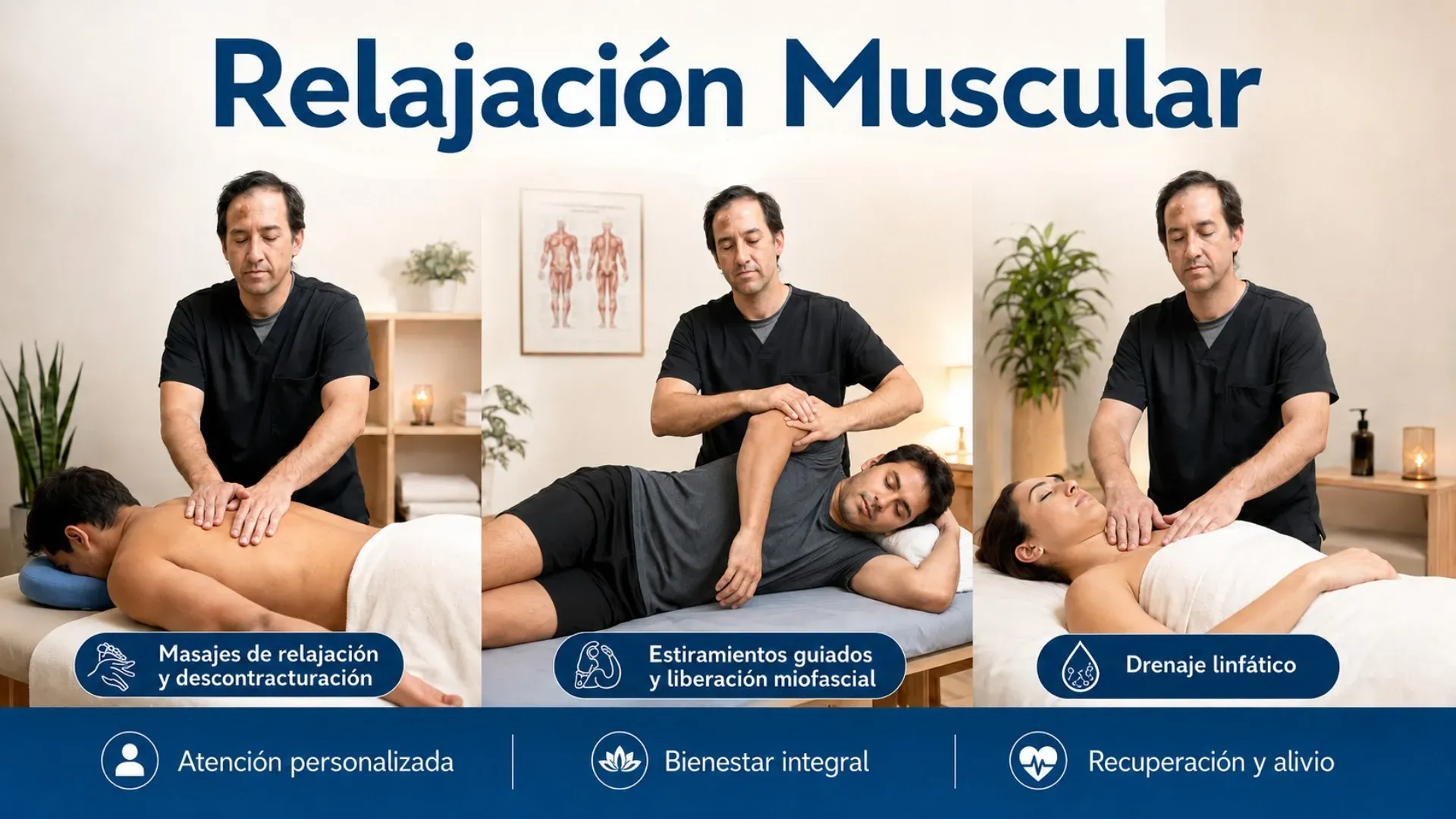 Profesional realizando terapia manual de relajación muscular